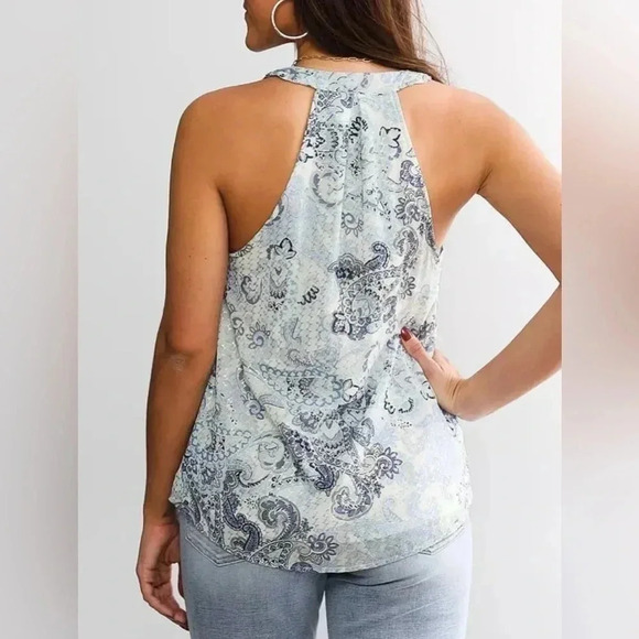 Daytrip Buckle Metallic Surplice Tank Top blue size M - Picture 2 of 8